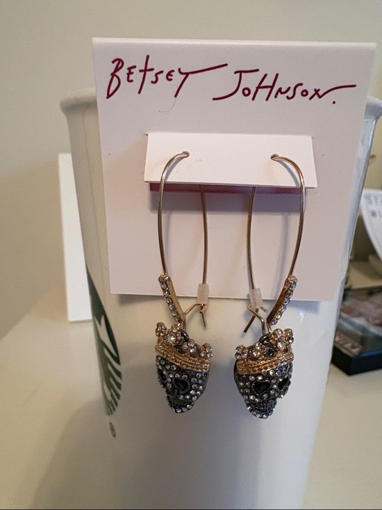 Betsey Johnson Jewelry - Betsey Johnson Crystal Crowned Skull Hoop Earrings
